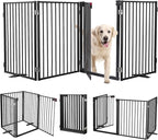Metal Freestanding Dog Gates with Door,Extra Wide 24", 32" Height Foldable Dog Fence for Indoor & Outdoor, Heavy Duty Freestanding Pet Barrier for Stairs, Doorways, Halls, Kitchen,Yard,Christmas Tree