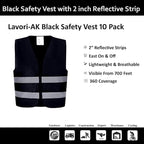 Black Safety Vests 10 Pack - Reflective High Visibility Construction ANSI Class 2 Work Vests for Men,Woman,Hi Vis Mesh and Neon Silver Strip