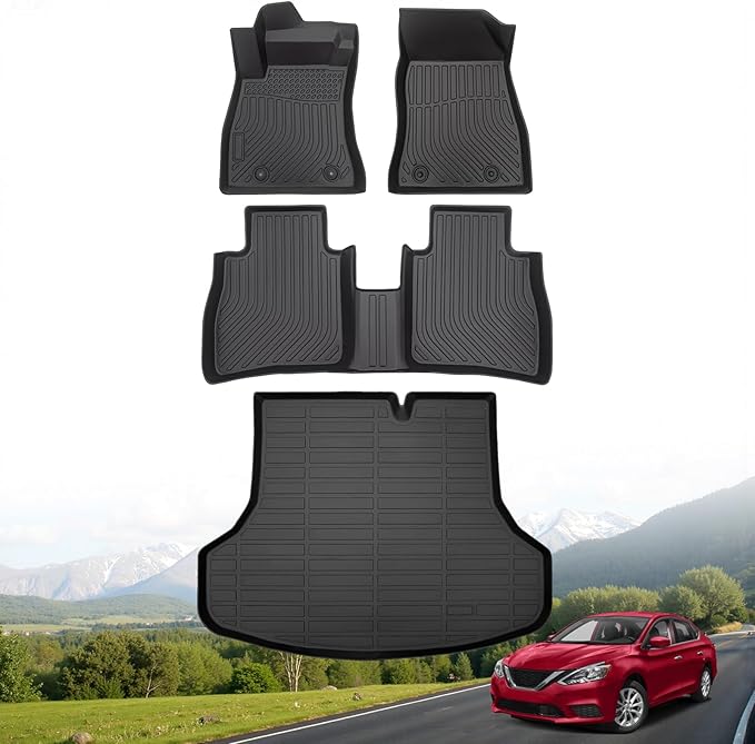 Hutisya-Floor Mats & Cargo Liner Set Fit for Nissan Sentra 2014-2019 All Weather Protection Anti-Slip & Durable TPE Full Set Liners Automotive Accessories-Black