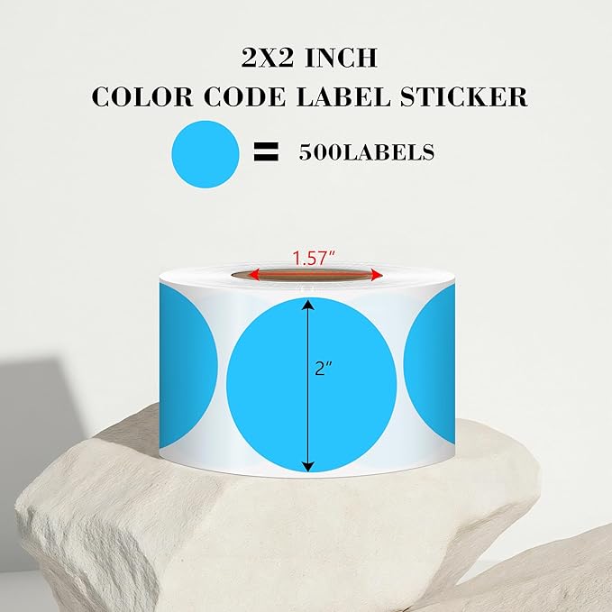 2 Inch Sky-Blue Circle Stickers 500 Pcs,Permanent Color Coding Dots for Office,Home Organization, File Classification,Multipurpose Labels