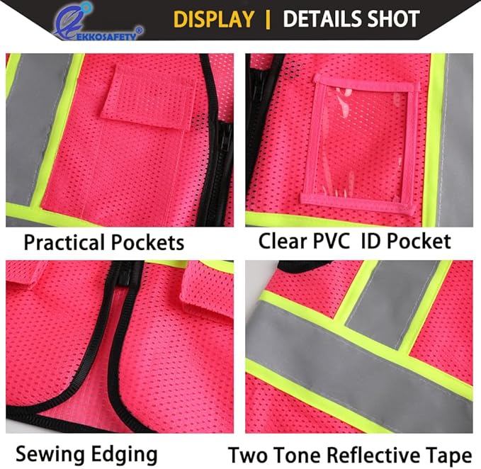 Safety Vest for Men Women,Mesh High Visibility Construction Work Vest with Reflective Strips,Meets ANSI/ISEA Standards(EK175-Mesh-Hot Pink-2XL)