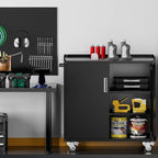 Metal Storage Cabinet with Wheels - Lockable, Rolling Tool Cabinet for Home, Office, Garage & Workshop - Black