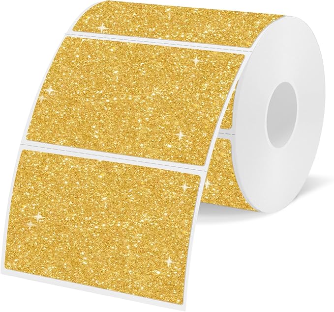 3x2 Inch Holographic Thermal Labels, Shiny Gold Thermal Sticker Labels, Rainbow Glitter Stickers for Price, Barcode, Mailing, Name, DIY Custom Logo Design, 200 pcs/1 Roll