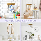 VIS'V Key Holder Wall Mount, Small Metal Self Adhesive Key Hanger with 3 Hooks, No Drilling, Extra Adhesive Strip, Gold