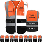 BeautyWill 10/20 Pack Custom Logo Safety Vest,Bulk High Visibility Class 2 Reflective Work Vests