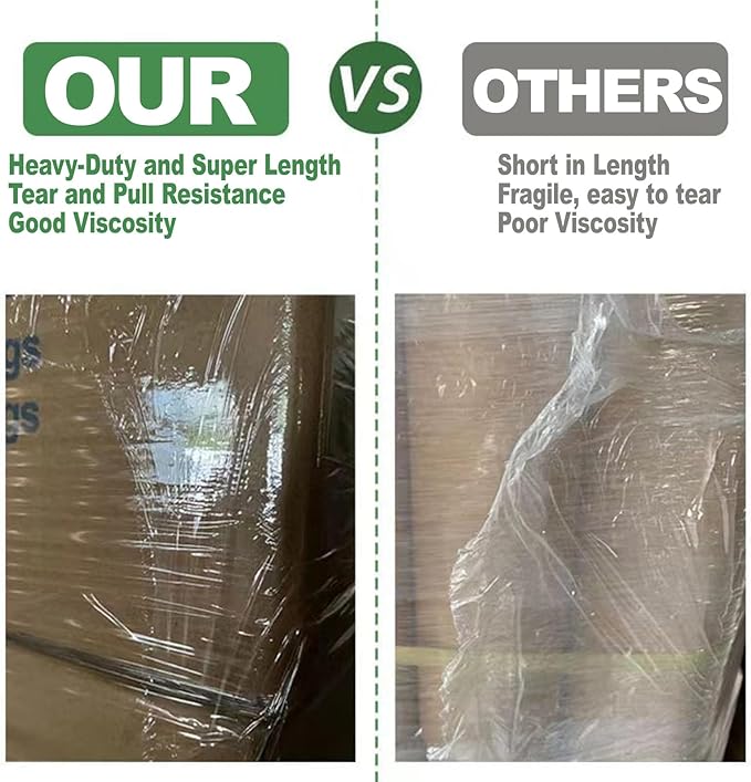 Stretch Wrap Film, 15" x 1000Ft Shrink Wrap Roll with Handles,60 Gauge Stretch Wrap Industrial Strength, Plastic Wrap for Pallet Wrapping Shipping Moving and Surface Protection (12 Pack-5"-80 Gauge)