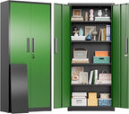 Greenvelly Metal Storage Cabinet, 63" H Locking Metal Storage Cabinet with Doors and 4 Shelves, Lockable Steel Cabinets for Kitchen, Bedroom, Living Room, Office (Green)