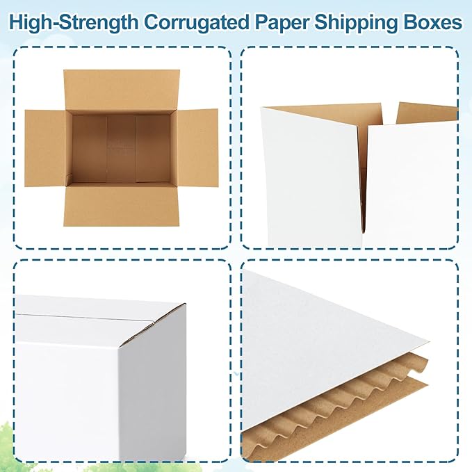 Famagic Small Shipping Boxes 8x6x6 Inch 10 Pack White Box Corrugated Cardboard Boxes for Packaging Small Business, Mailing Boxes for Shipping
