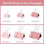 Temiary 208 Pcs Metal Binder Clips, Assorted Sizes Extra Large, Large, Medium, Small, Mini, Micro Binder Paperwork Clip, Morandi Colored Paper Clamps Bulk for Office, Home, School (Pink)