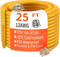 HUANCHAIN 25 ft 12/3 Gauge Heavy Duty Outdoor Extension Cord Waterproof with Lighted, Flexible Cold Weather 3 Prong Electric Cord Outside, 15A 1875W 125V 12AWG SJTW, Yellow, ETL Listed