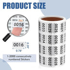 1-2000 Inventory Stickers, Waterproof Self-Adhesive Vinyl Number Stickers, Number Labels for Storage, Organization, Classroom, Indoor & Outdoor Use(0.39 x 0.78 Inch)