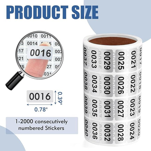 1-2000 Inventory Stickers, Waterproof Self-Adhesive Vinyl Number Stickers, Number Labels for Storage, Organization, Classroom, Indoor & Outdoor Use(0.39 x 0.78 Inch)