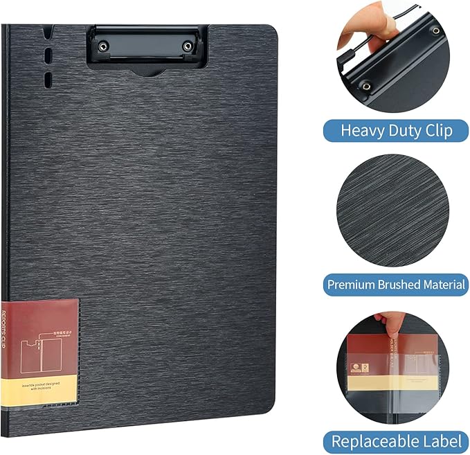 A4 Clipboard Folder,5 Pack Foldable Clipboards with Cover,Clip Board for Office School Business Classroom(Black)