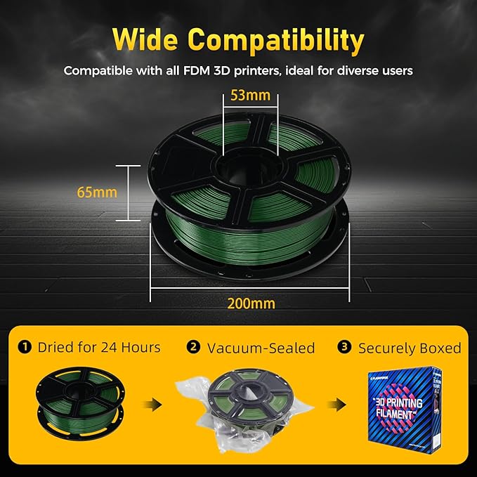 FLASHFORGE Rapid PETG Filament 1.75mm Metallic Green, Max 600mm/s High Speed Printing, 3D Printer Filament 1kg Spool, Dimensional Accuracy +/- 0.02mm, Fits Most 3D Printers