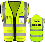 YOWESHOP High Reflective Visibility Safety Vest Custom Your Logo Safety Workwear with Reflective Strips and Pockets