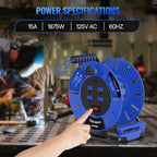 Extension Cord Storage Reel with 4-Grounded Outlet & 2 USB Port, 15A Circuit Breaker, Heavy Duty Open Cord Reel for 12/3,14/3 Gauge Power Cord, Hand Wind Retractable, ETL Listed Blue U85CR06
