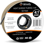 Wirefy 1/4" Heat Shrink Tubing - 4:1 Ratio - Adhesive Lined - Marine Grade Heat Shrink - 50 Feet Roll - Black