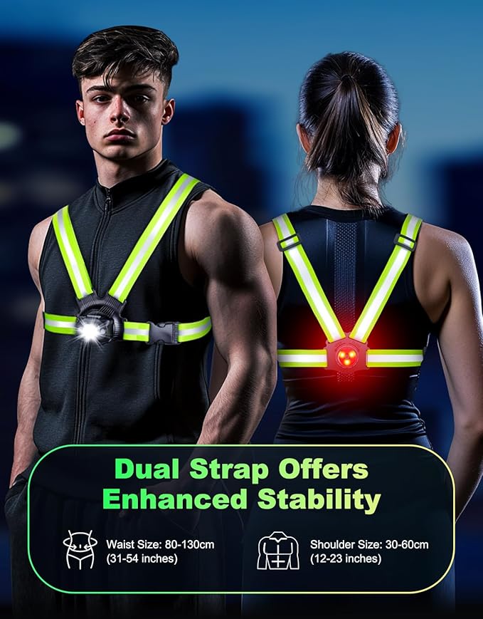 Running Lights for Runners, 500 Lumens Running Light with Rear Light, 45° Adjustable Tilt & IPX4 Waterproof Rechargeable Reflective Vest Gear for Night Walking/Cycling/Jogging/Hiking
