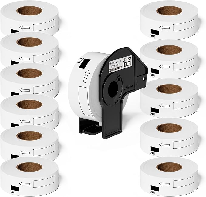 Suminey - Compatible Address Labels Replacement for Brother DK-1201 (1.1 in x 3.5 in), Use with Brother QL Label Printers [10 Rolls/4000 Labels + 1 Frame]