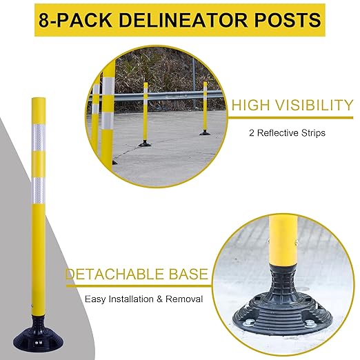 36 Inch Heavy Duty Traffic Cones 8-Pack with Spring Base - OrangeStar Reflective Safety Cones for Construction Zones, Highways, Parking Lots - Yellow Road Delineators