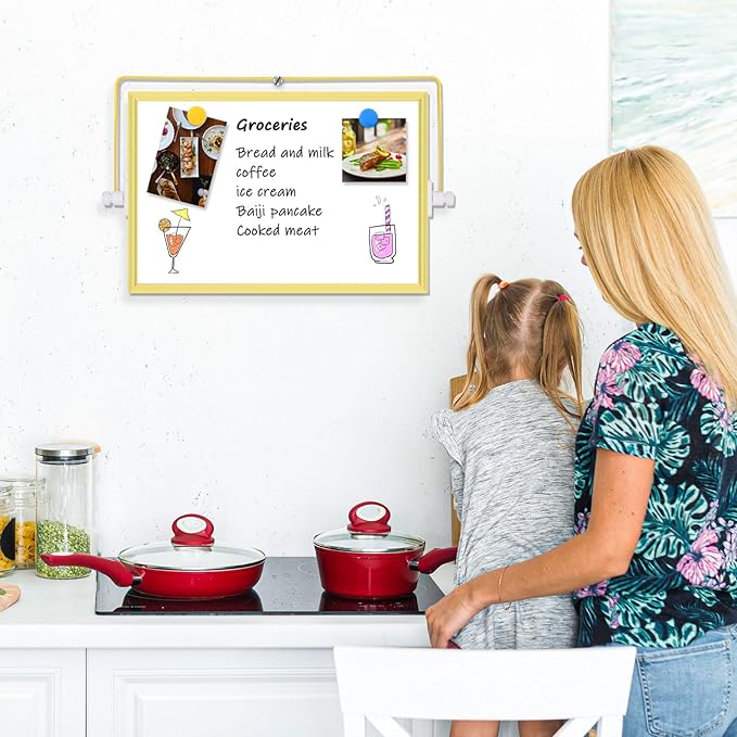 Magnetic Dry Erase White Board, 12" x 8" Double-Sided Golden Aluminum Frame Desktop Whiteboard with Stand, Portable Small Whiteboard Set for Drawing, Office, Home, School