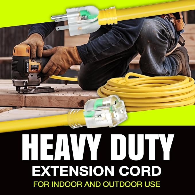 3ft Outdoor/Indoor Extension Cord 10/3 Gauge Ultra Heavy Duty 3 Prong SJTW, Waterproof, Flexible Cold-Resistant Long Power Cord,15A 125V 1875W, Yellow by LifeSupplyUSA