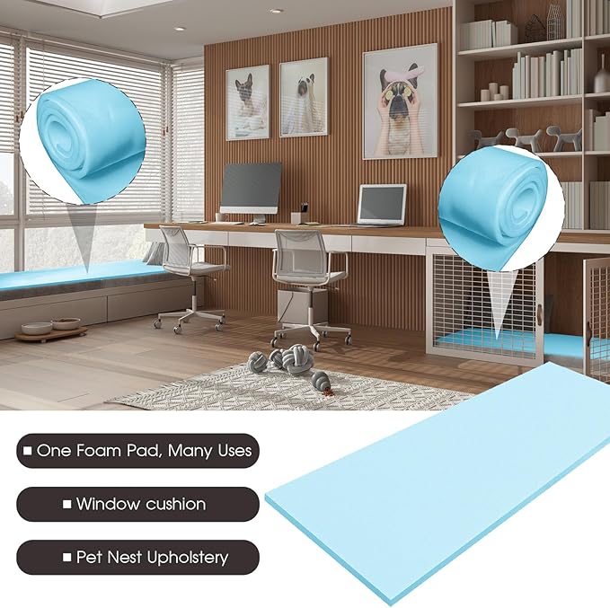 Amylove Polyurethane Foam 24" x 72" High Density Cushion Upholstery Foam Sheet for Seat Replacement DIY Projects Chairs Headboards Sofas Home (1/4" X 24" X 72",Blue)