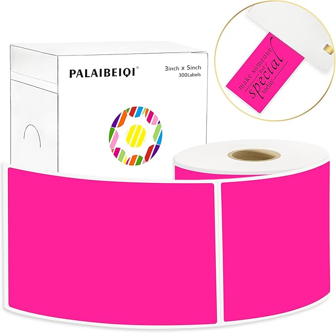 3x5 Inch Thermal Label Stickers,300Pcs Waterproof Rectangle Labels for Storage Bins,Moving Boxes,Address & Inventory Organization,Small Business Labeling,Fluorescent Pink