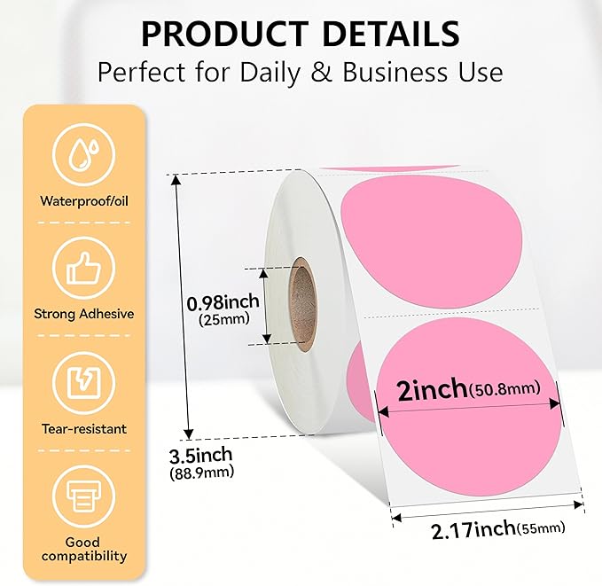 2 inch Dot Stickers Labels Circle Garage Sale Sticker 750Pcs Round Thermal Printer Stickers Printable Writable Price Labels for Yard Sale, Pink