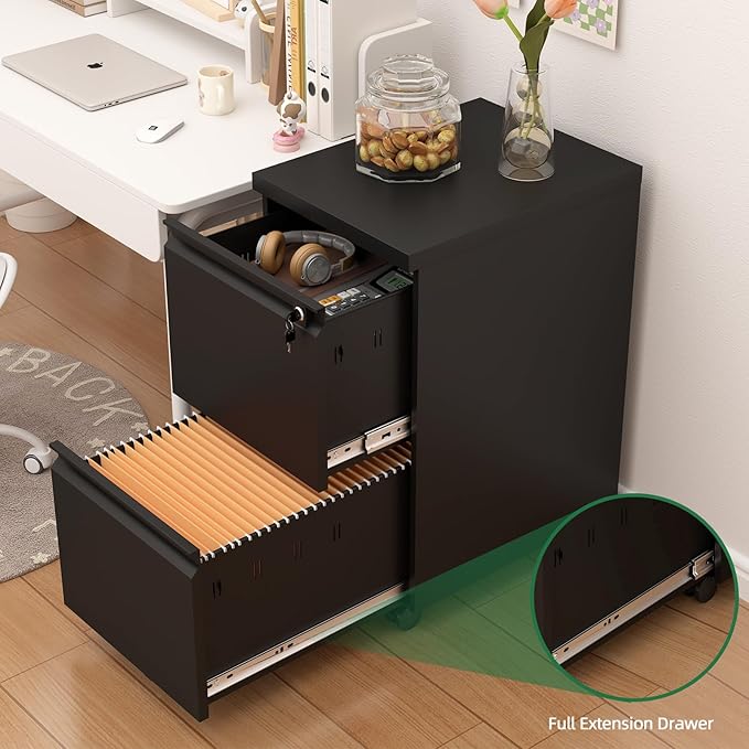 2 Drawer File Cabinet with Lock,29" H Small Filing Cabinet for Under Desk,Metal Filing cabinets for Home Office Organizer Letters/Legal/A4(Assembly Required,Black)