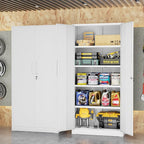 SUNCROWN 72" Metal Storage Cabinet - Heavy-Duty Metal Garage Cabinet with 4 Adjustable Shelves & 2 Doors for Tools, Office, Home, Workshop,White-Small