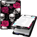 Clipboard with Storage, High Capacity Plastic Storage Clipboard with Low Profile Clip for Women Teachers Work, School & Office Supplies, Cute Pattern Decorative Clipboards, Skull Rose