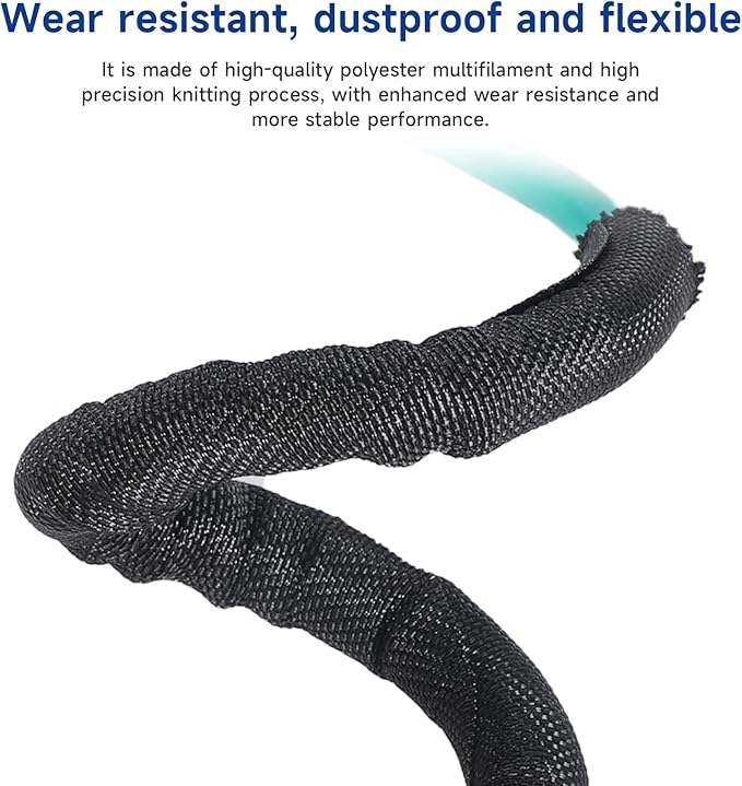 Black Braided Cable Management Sleeves Wire Loom Tubing Cord Protector Self-Wrapping (1/4"-42Feet)