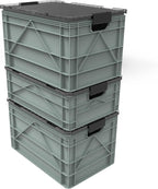 SIDIO CRATE Starter Pack - Two Full Size and One Half Size Heavy Duty Stackable Storage Bins, Totes with Lids and Dividers - Durable Organizer for Home, Office, Garage, and Outdoor Use - Aircraft