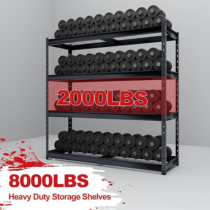 The Atlas 8000LBS Ultra Heavy Duty Garage Shelving, 72”W Storage Shelves, Adjustable NSF Certified Metal Industrial Rack for Warehouse Basement, 72" W x 24" D x 72" H