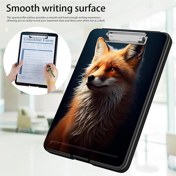 Clipboard with Storage,Office Supplies Nursing Clipboards Folder with Pen Holder Plastic Foldable Clip Board with Storage for Nurse Teacher,Cute Fox