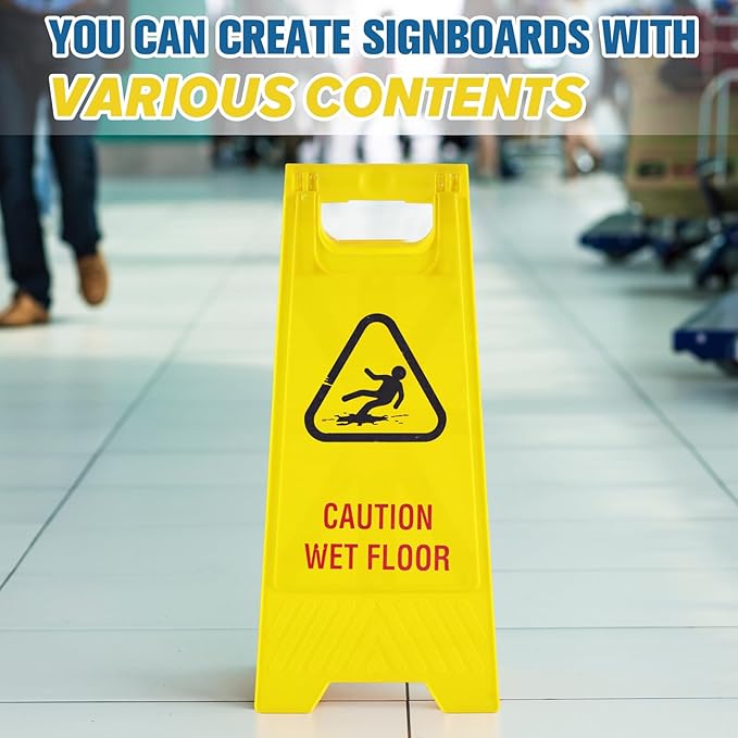 2 Pack 24 Inch Blank Floor Sign Yellow A-frame Foldable Caution Sign Stick/Write-On Double Sided Safety Warning for Pool Restaurant Restroom Office