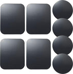 Replacement Metal Plates Set (8 Pack) for Magnetic Car Phone Holders, Wall, Air Vent Mounts, Cases, Magnets. Kit of 4 Black Round and 4 Rectangular Iron Discs Without Holes. 3M Adhesive Backing.