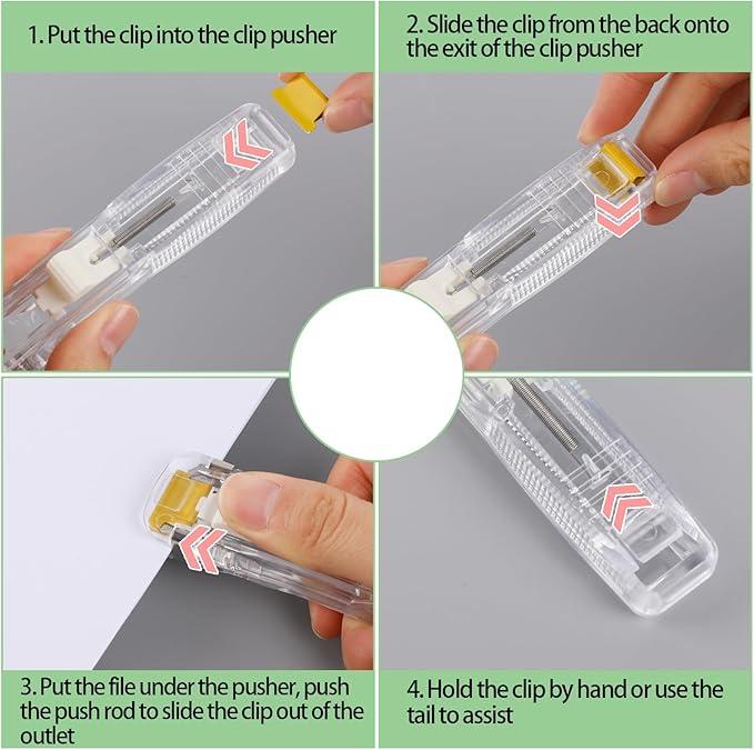 2 Pcs Clam Clip Dispensers Recyclable Handheld Paper Clip Dispenser with 100 Pcs Clam Clip Refills Portable Fast Paper Clipper for Desktop Document Office School Home (Black and Transparent)