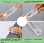 2 Pcs Clam Clip Dispensers Recyclable Handheld Paper Clip Dispenser with 100 Pcs Clam Clip Refills Portable Fast Paper Clipper for Desktop Document Office School Home (Black and Transparent)