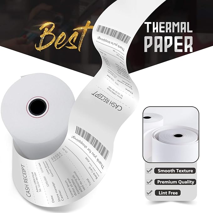 Azure Zone, Thermal Paper 3-1/8 X 230ft 50 Rolls, Fits Most POS Machines and Cash Registers, Great for Business Sales