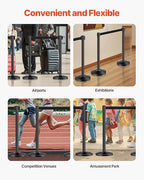 VEVOR Stanchion Post, 4 Pcs Stanchions with Retractable Belts, Carbon Steel Black Stanchions Queue with Sand Injection Hollow Base, Crowd Control Barriers for Theaters, Parties, Weddings, Exhibitions