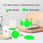 2 Inch Fluorescent Green Circle Sticker Labels,2000Pcs 4 Rolls,Multi-Purpose Round Coding Labels for Office,Inventory, Organizing