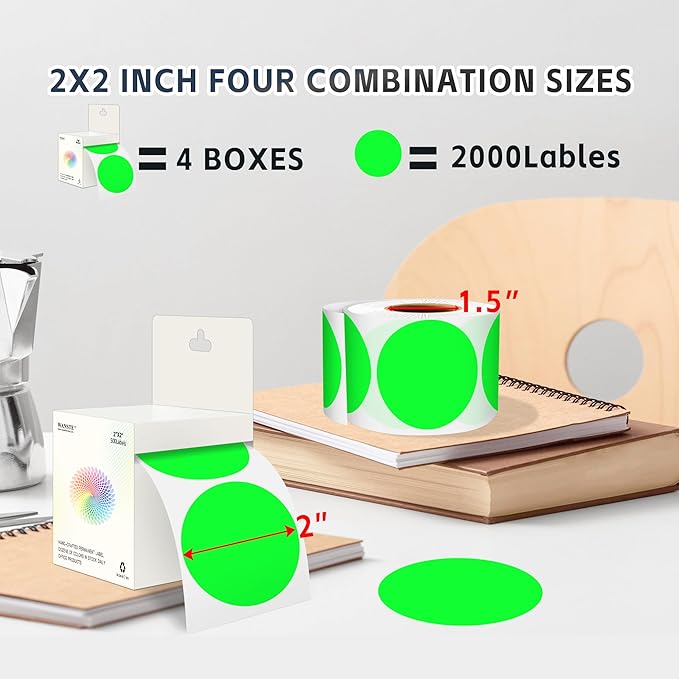 2 Inch Fluorescent Green Circle Sticker Labels,2000Pcs 4 Rolls,Multi-Purpose Round Coding Labels for Office,Inventory, Organizing
