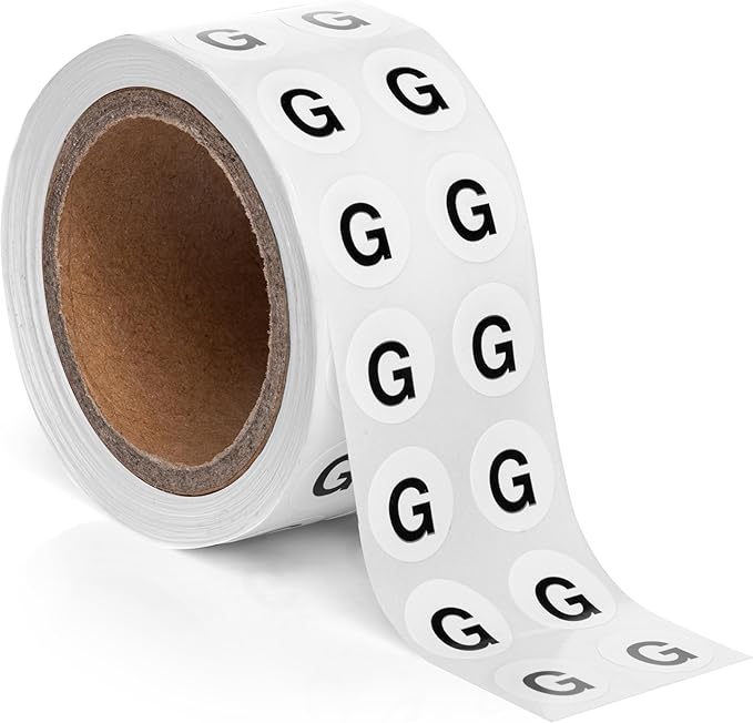 1000pcs Letter G Stickers, 0.5" Letter Sticker Dot Labels for Organization, Inventory, 1000/roll