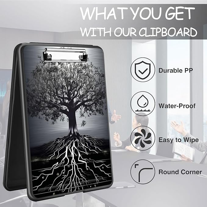 Clipboard with Storage, High Capacity Plastic Storage Clipboard with Low Profile Clip for Women Teachers Work, School & Office Supplies, Cute Pattern Decorative Clipboards, Tree of Creation