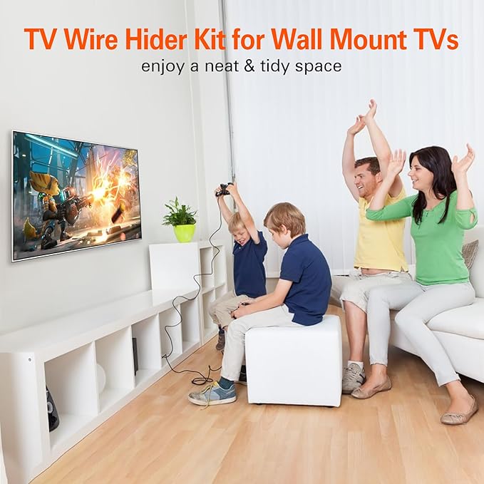 TV Wire Hider Kit for Wall Mount TV - in Wall Cable Management Kit with 2 Pass Throughs, Locking Brackets, and Hole Saw Drill Attachment