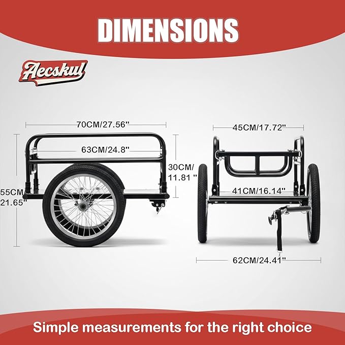 Bike Cargo Trailer with Spring Suspension, Bicycle Wagon Cart, Handle Cart 160 lbs Load Capacity, Foldable Compact Storage，with Removable Dust Cover Wheel 16’’