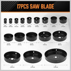 HORUSDY Hole Saw Set 24PCS Hole Saw Kit,Hole Saw Drill Bit Kit, 3/4"-6" (19-152mm) 17PCS Saw Blades, 2 Mandrels, 3 Drill Bit, Installation Plate, Hex Key, For Drywall, Soft Wood, Plywood, Plastic, PVC