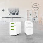 Laura Davidson Furniture Stockpile Slim 3-Drawer Mobile File Cabinet with Lock - Under Desk Metal Filing Cabinet, Legal/Letter File Folders, Wheels and Stationary Feet, Pre-Assembled, White